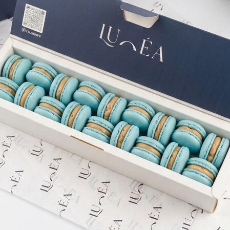 Macarons Box 14kd بوكس 60+ قطعة ماكرون بـ نكهة واحدة يحتوي على نكهة واحدة (فانيلا،جوكلت،كندر، جيزكيك فراوله،بستاشيو،مانقا) بـ لون كلاسيك او عده الوان