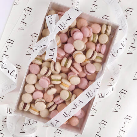 Lunéa Macarons Box 16kd بوكس 60+ قطعة ماكرون بـ كل النكهات يحتوي على مكس 6 نكهات (فانيلا،جوكلت،كندر،فراوله جيزكيك،بستاشيو،مانقا) بـ الوان كلاسيك تناسب كل نكهه